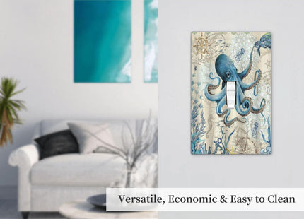Octopus Nautical Kraken Compass Anchor 1 Gang Light Switch Covers Decorative Unique Single Toggle Wall Plate Switchcover Electrical Switchplate for Kitchen Bathroom Bedroom Decor