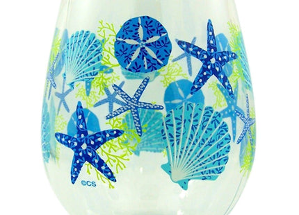 Summer Sea Shells Beach Plastic Wine Glass Tumbler, 16 oz, Pack of 2