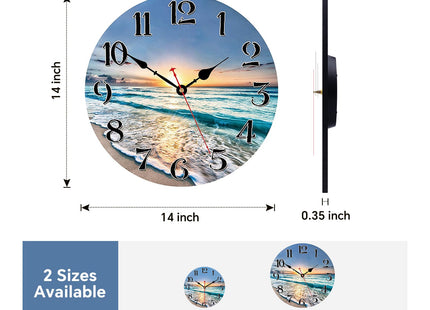 VIKMARI 14in Nautical Beach Wall Clock Silent Wooden Kitchen Wall Decor