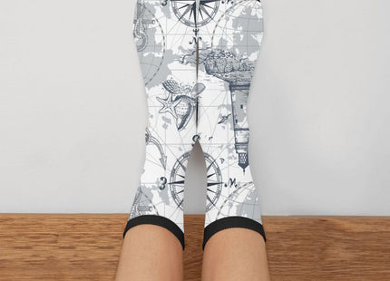 Aoojanu Submarine World, Lighthouse, Anchor ?¨º?Chart And Compass Men'S Novelty Crew Socks Casual Funny Crazy Dress Socks