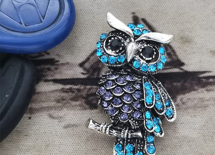 Exquisite Rhinestone Owl Brooch Cute Animal Full Crystal Owl Brooch Pin for Women Christmas Enamel Xmas Party Decor Gift (L:Anti-silver Owl)