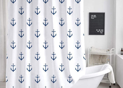 DYNH Nautical Anchor Extra Long Shower Curtain for Bathroom, Navy Blue White Beach Coastal Beachy Fabric Shower Curtains Set Decorative, Men Boys Kids Restroom Decor Accessories 72X84 Inch