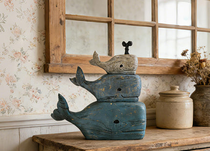 Guichifun Whale Statue, Distressed Navy, Ocean Coastal Decor