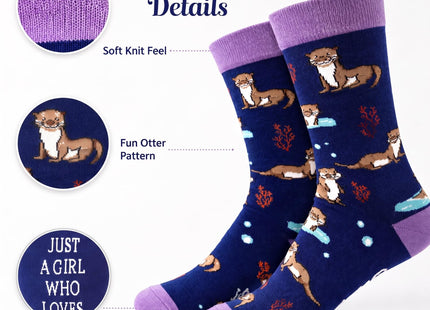 HAPPYPOP Otter Gifts for Women - Funny Sea Otter Socks, Ocean Gifts Animal Socks for Teen Girls