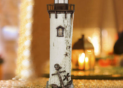 Wooden Lighthouse Decor with Light, Decorative Nautical Lighthouse Nightlight Rustic Ocean Sea Beach Themed Lighthouse Decoration