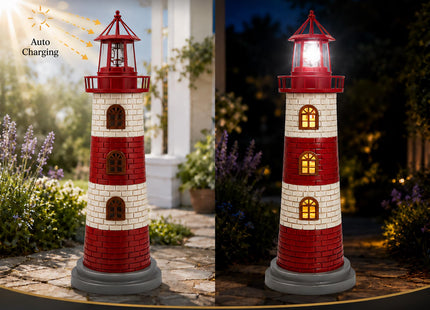 Zeanlant Solar Garden Statue, 23 Inch Solar Outdoor Lighthouse Decor with 360 Degree Rotating Beacon, Warm Window Glow, IP65 Weather Resistant Yard Light for Patio Porch Lawn, Garden Lovers Gift
