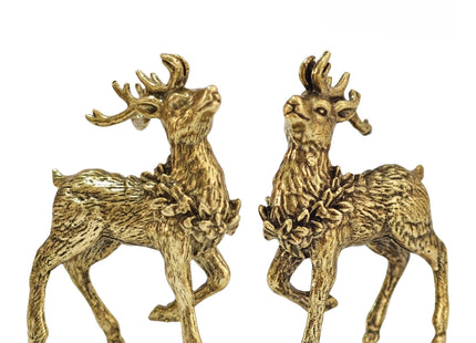 2Pcs Retro Brass Sika Deer Figurines Set Ideal for Home Office Decor