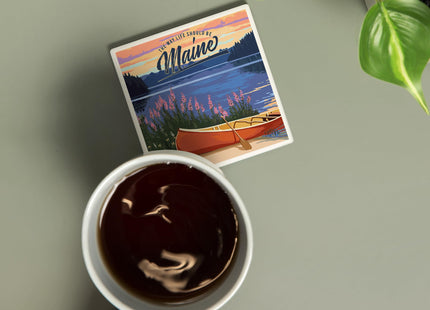 Lantern Press Maine, The Way Life Should Be, Canoe and Lake (Absorbent Ceramic Coaster, Single, Cork Back, Kitchen Table Decor)