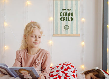 CIOJUNE Stay Wild Ocean Child Coastal Nautical Beach Wall Art Poster Hanger Frame, Blue Boho Ocean Seashell Canvas Prints Wall Art for Nursery Kids Room Playroom Home Decor, 12x16 Inch