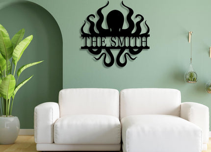 Personalized Octopus Metal Sign - Custom Nautical Wall Art Decor, Funny Octopus Bathroom Sign, Outdoor Garden Name Plate, Metal Beach House Wall Hanging, Unique Birthday Gift for Ocean Lovers