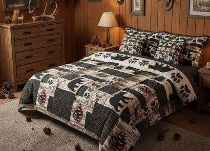 Erosebridal Rustic Cabin Queen Comforter Set with Sheets 7 Piece Western Bear Elk Deer Bed in A Bag Farmhouse Lodge Wildlife Bedding Sets for Men Adults Country Forest Hunting Bed Set Pine Tree Decor