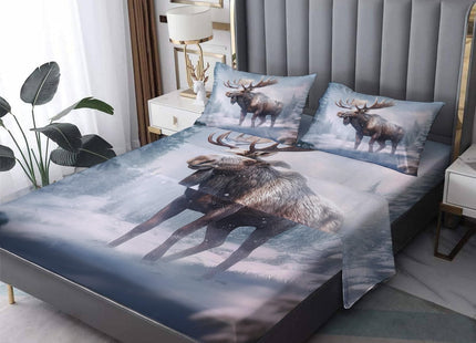 zcsm Moose Sheets Twin Sheet Set - Winter Woodland Animal Bed Sheets, Soft Microfiber & Deep Pocket & Wrinkle Free Patterned Bedding Sheets & Pillowcases, 1 Fitted Sheet, 1 Flat Sheet, 1 Pillow Case