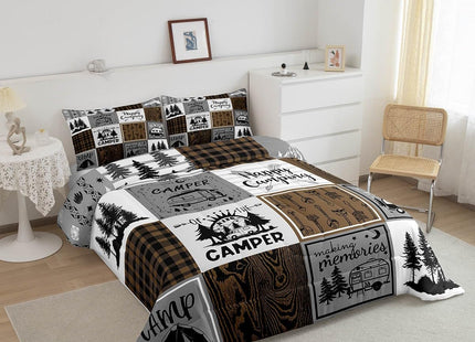 Erosebridal Rustic Camping Bedding Set Rv Camper Comforter Set Queen Farmhouse Buffalo Plaid Down Comforter Rv Accessories for Inside,Travel Trailers Bunk Quilt Duvet Country Cabin Lodge Decor