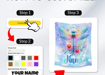 COOPASIA Dragonfly Gifts, Personalized Blanket for Girls Women, Custom Warm Flannel Kids Throw Dragonfly Decor for Couch