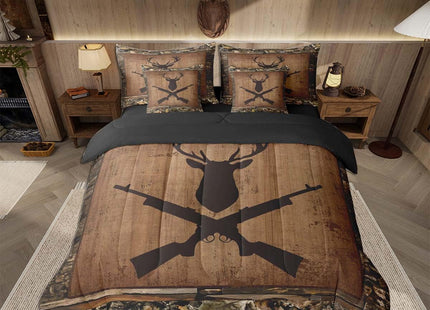 Feelyou Deer Comforter Set with Sheets 7 Piece Twin Size Rustic Hunting Bedding Set for Kids Boys Girls Cabin Lodge Deer Bed in a Bag Farmhouse Nature Wildlife Room Decor Antlers