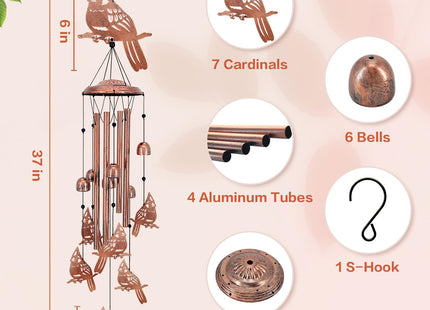 Cardinal Metal Wind Chimes for Outside,Cardinal Gifts for Women & Men