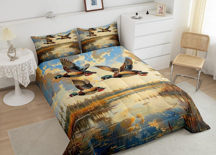 Castle Fairy 3D Duck Bedding Set Flying Duck Comforter Set for Kids Boys Lakeside Scenery Comforter Fishing Quilt Set 1 Comforter Set with 1 Pillowcase Toddler Size