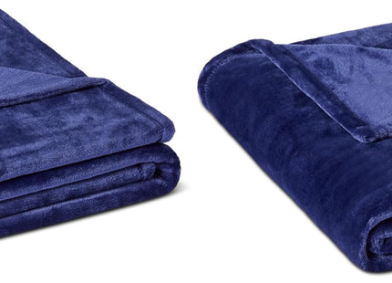 Amazon Basics Throw Blanket, Ultra-Soft Flannel Fleece Microfiber, Lightweight Cozy for Couch Sofa Bedroom, Fade-Resistant, 50 x 60 Inches, Navy (Pack of 2)