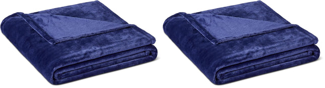 Amazon Basics Throw Blanket, Ultra-Soft Flannel Fleece Microfiber, Lightweight Cozy for Couch Sofa Bedroom, Fade-Resistant, 50 x 60 Inches, Navy (Pack of 2)
