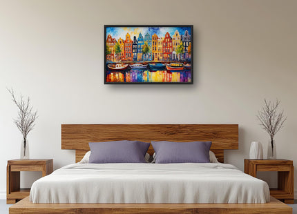 Amsterdam Wall Art, Netherlands Sailboat Cityscape Pictures Wall Decor, Landscape Canvas Prints Painting, City Framed Artwork for Living Room Bedroom Office Bathroom Corridor Dining Room 60"x 30"