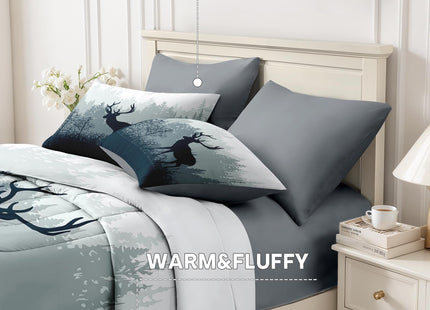 Nesker Queen Comforter Set with Sheets, 7 Pieces Nature Forest Bedding