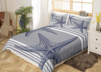 Feelyou Starfish Beach Bedding Set Twin Size Coastal Beach Ocean Comforter Cover Set for Boys Girls Teal Blue Duvet Cover Breathable Ocean Marine Bedspread Cover Room Decor Summer Holiday Quilt Cover