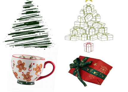 Kyuei Christmas Ceramics Mug Gingerbread Pattern 15 OZ Cute Christmas Coffee Cup for Women Men Kids with Gift Box
