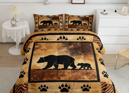 Feelyou Cute Bear Comforter Set Kids Wild Animal Comforter for Boys Teens Nature Wildlife Bear Bedding Set Breathable Lodge Western Farmhouse Duvet Set Bedroom Quilt Set King Size
