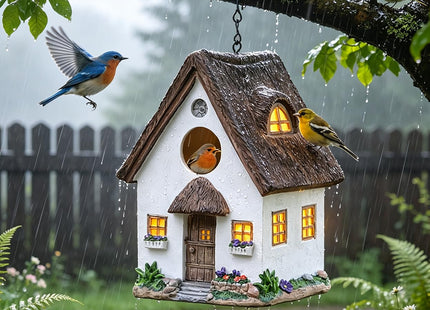 Bird Houses for Outside Outdoor Bird Houses, Hanging Resin Birdhouse for Bluebird, Hummingbird, Sparrow, Wren Finches, Chickadee, Gifts for Bird Lovers,Garden Decorations
