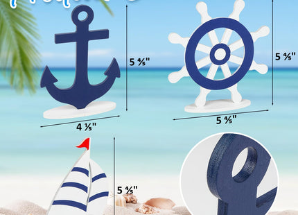 COCHIE Wooden Anchor Nautical Decorations Set of 3, Double-Sided Summer Nautical Tiered Tray Decor, Wood Cruise Anchors Sign for Tabletop, Home, Office, Desk, Shelf, Party Decoration (Sailboat)