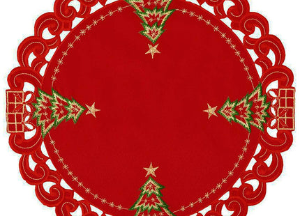 Grelucgo Set of 4 Embroidered Christmas Holiday Holly Tree Table Doilies Placemats, Round 16 Inch