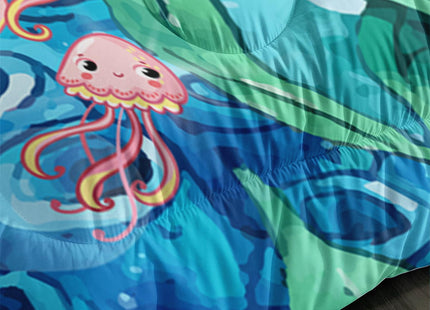 XYNHML Dolphins Animal Aqua Blue Green Sea Comforter 3pcs Twin Kids Coral Jellyfish Comforter Set for Boys Girls Ocean Waves Bedding Fish Quilt Bed Set with 1 Comforter and 2 Pillowcases