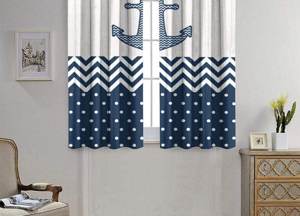 Navy Blue Anchor Blackout Curtains - Nautical Theme Abstract Dot Chevron Design Grommet Window Treatment Set Energy Saving Thermal Insulated Drapes for Living Room Nursery,2 Panels 45L x 21W