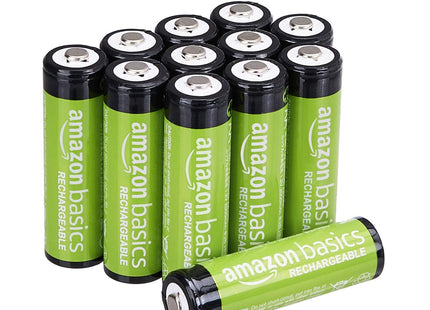 Amazon Basics 12-Pack Rechargeable AA NiMH Batteries, 2000 mAh, 1.2V, Low Self Discharge, Pre-Charged, Recharge up to 1000x Times