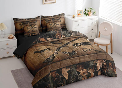 Erosebridal Rustic Farmhouse Bedding Sets 7 Piece Retro Camo Cabin Lodge Comforter Set Twin Hunting and Fishing Bed in A Bag for Boys Adults Men Wildlife Bear Deer Fish Duck Sheet Set with Comforter