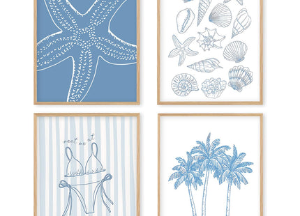 Boat Wades Beach Coastal Shell Unframed Wall Art Prints,seashell Beach Coastal Posters & Prints Wall Art Decor,Seashell Trendy Wall Decor For Lake House Dorm Bedroom Decorations 8x10 Set Of 4