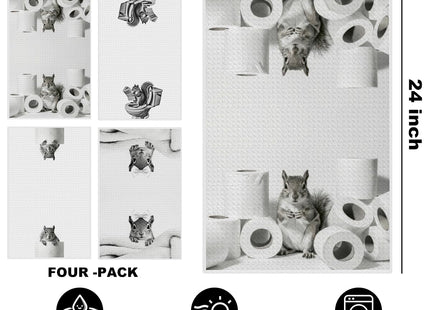 Jztco 4 Pcs Funny Squirrel Hand Towels, Squirrel Gifts Reusable Dish Towels