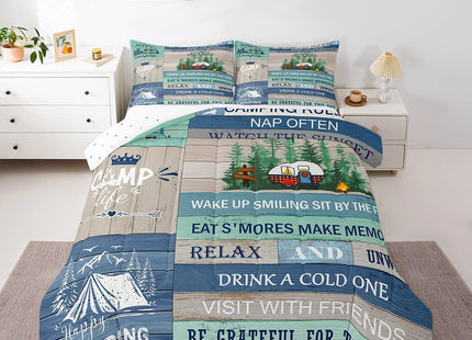 Feelyou Kids RV Camping Duvet Insert Twin Size, Happy Camping Comforter Set Boys Girls Lake House Bedding Set Farmhouse Trailers Camper Teens Bedroom Decor Bed Set 2Pcs