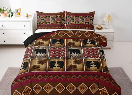 Erosebridal Rustic Bear Comforter Set Twin Retro Farmhouse Lodge Cabin Bedding Comforter Sets Patchwork Country Hunting Wildlife Animal Comforter Red Brown Southwestern Aztec Quilt 1 Pillow Case
