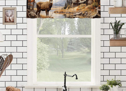 Rustic Cabin Deer Window Curtain Valance Fall Forest Elk Wildlife Animal Autumn Nature Country Farmhouse Rod Pocket Curtain Treatment for Bathroom Bedroom Living Room Kitchen 54 x 18 Inch, 2 Panel