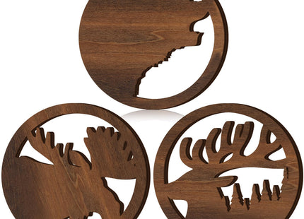 Beeveer 3 Pcs Bear Deer Moose Trivets Wooden Rustic Lodge, 7.9 Inch