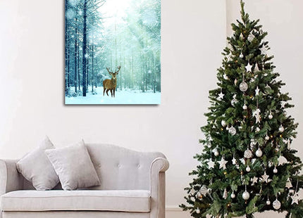 Christmas Decor Lost Deer Winter Wall Art Prints Cozy Christmas Room Decor Canvas Deer Poster Snow Forest Frost Pictures Xmas Tree Deer Photo for Gallery Wall Home Decor Framed Artwork