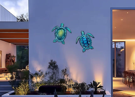 LIFFY Metal Turtle Wall Art Decor Ocean Wall Hanging Coastal Wall Sculptures Beach Theme Wall Decoration for Indoor Outdoor Bathroom Beach Garden Pool (10", 2 pcs)