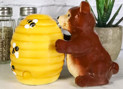 Ebros Brown Grizzly Bear Hugging Honeycomb Beehive With Bumblebees Ceramic Salt And Pepper Shakers Set Fun Kitchen Dining Magnetic Decor Collectible Figurines