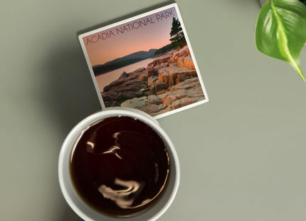 Lantern Press Acadia National Park, Maine, Rocks and Water (Absorbent Ceramic Coaster, Single, Cork Back, Kitchen Table Decor)