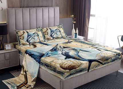 Feelyou Marlin Swordfish Bed Set Nautical Anchor Bed Sheets for Kids Boys Girls Ocean Marine Theme Sheet Set Fishing Bedding Sheets 1 Sheet Set with 1 Pillowcase Twin Size