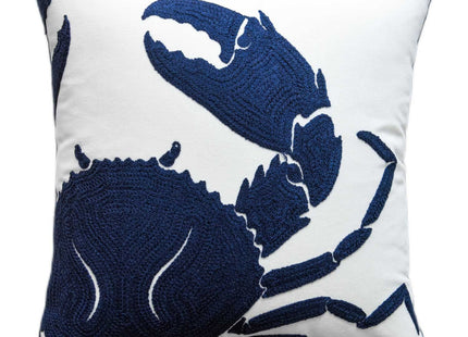 DECOPOW Embroidered Crab Throw Pillow Cover,Square 18 Inches Decorative Crab Canvas Pillow Cover for Nautical Style Deco by (Navy-Crab-New)