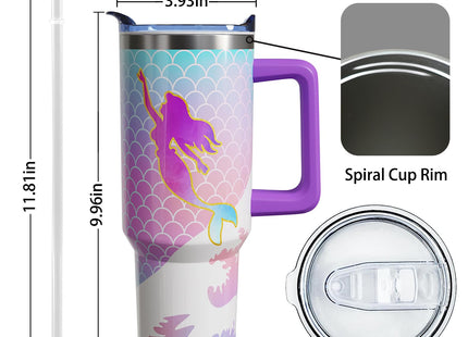 Heqianco 40 oz Mermaid Tumbler with Handle and Straw,Mermaid Gifts for Women,Girls Birthday Gift, Stainless Steel Coffee Tumbler Mermaids Travel Cup For Kids Water Bottle for Girls