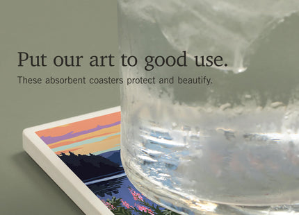 Lantern Press Maine, The Way Life Should Be, Canoe and Lake (Absorbent Ceramic Coaster, Single, Cork Back, Kitchen Table Decor)