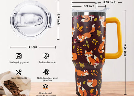 Ceovfoi 40 oz Fall Fox Tumbler With Lid and Straw, Travel Mug Cup Water Bottle, Gifts for Fox Lovers, Decor Accessories